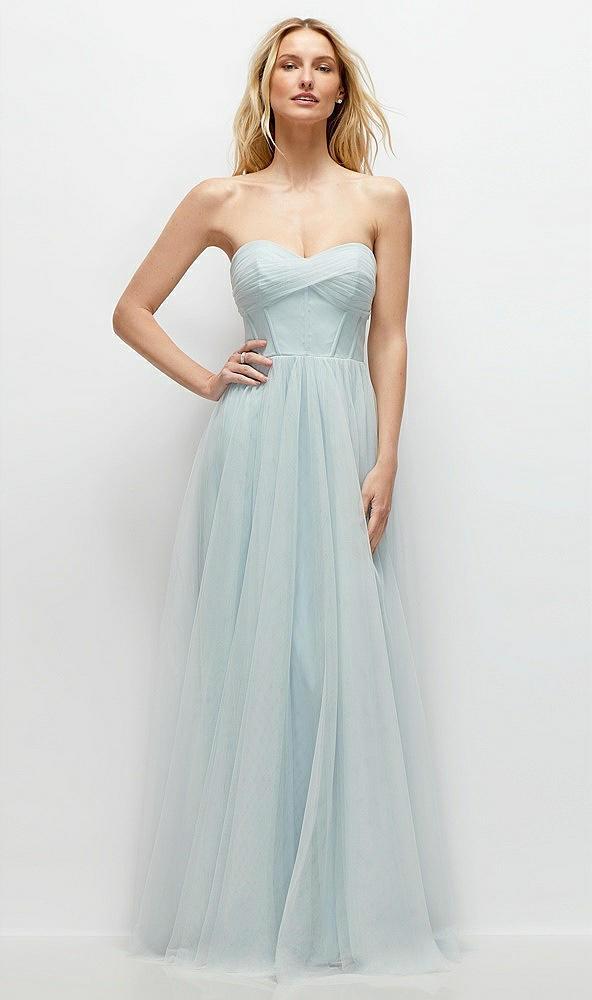 strapless twist cup tulle corset dress with full maxi skirt