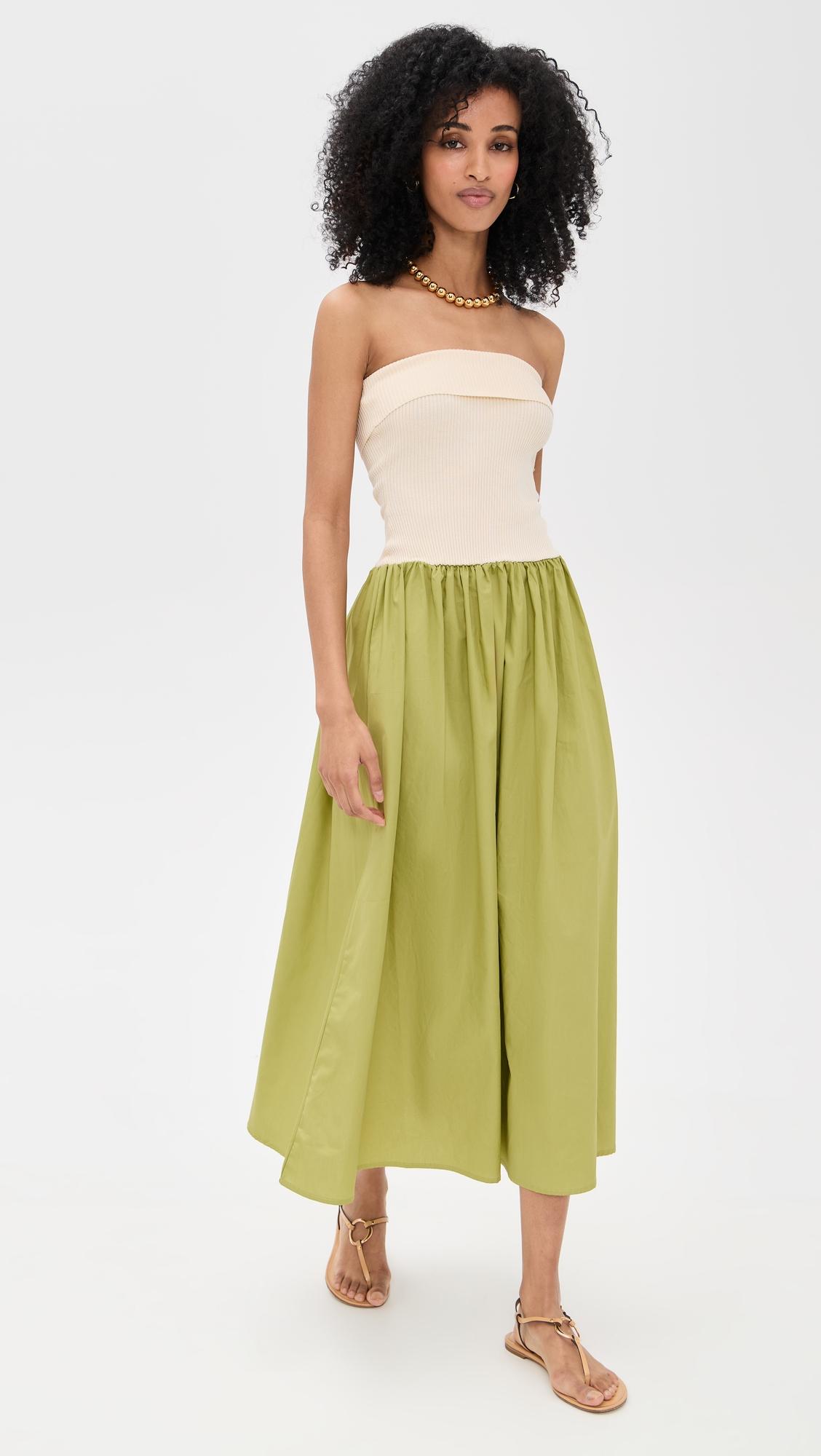 strapless two tones midi dress