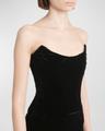 strapless velvet corset dress