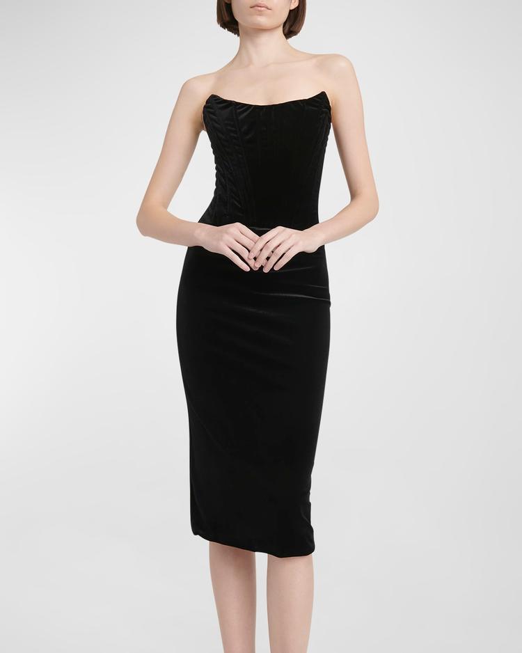 strapless velvet corset dress
