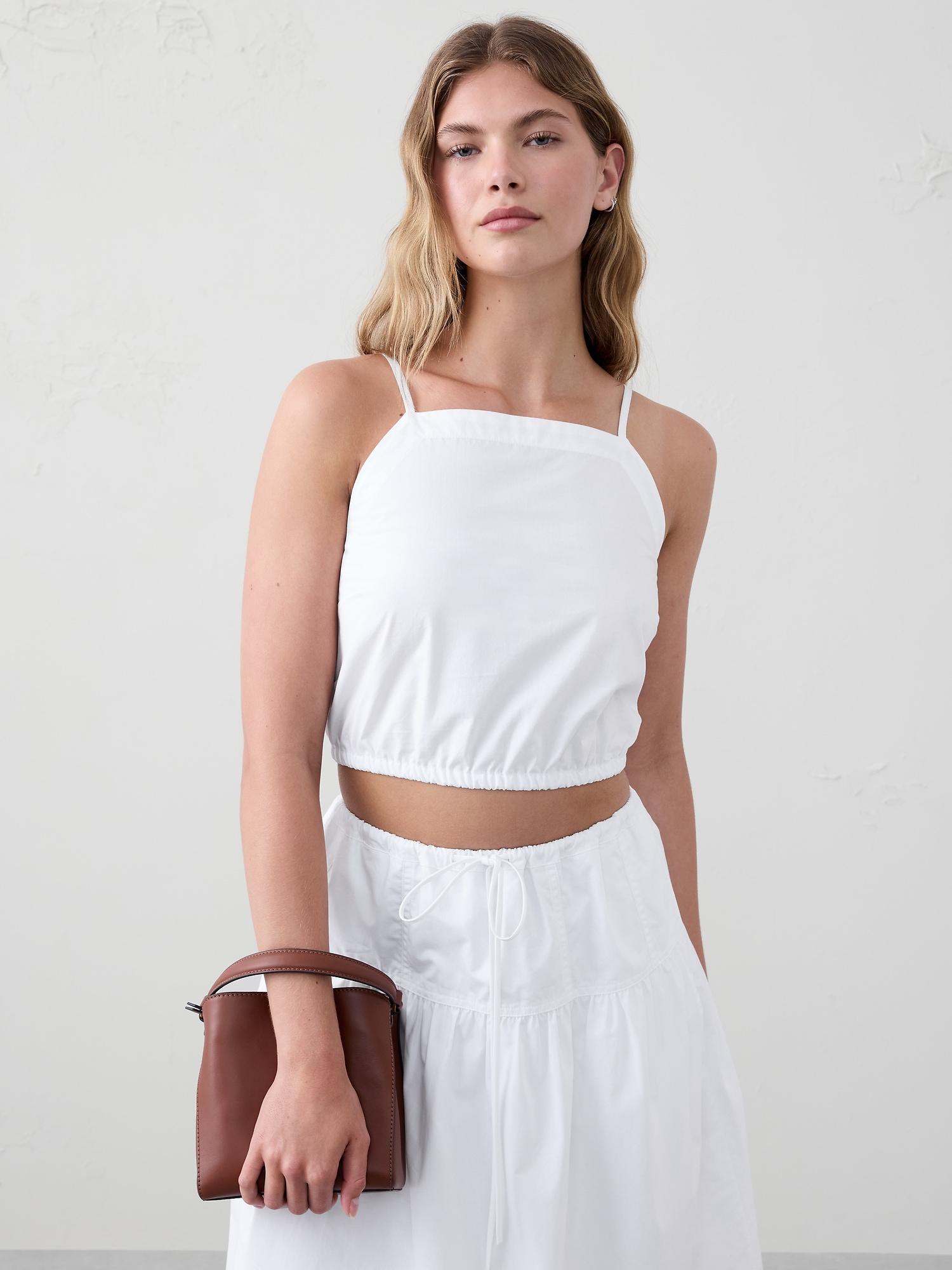 strappy bubble-hem cropped top