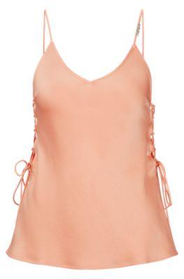 strappy camisole in satin with side laces- light orange women's business tops