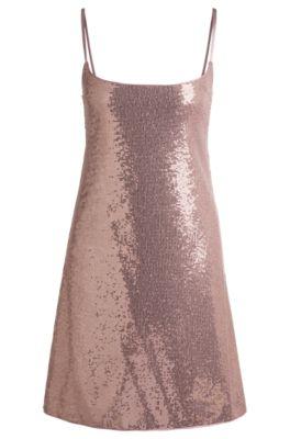 strappy dress with all-over sequin embellishments- light pink women's shift dresses