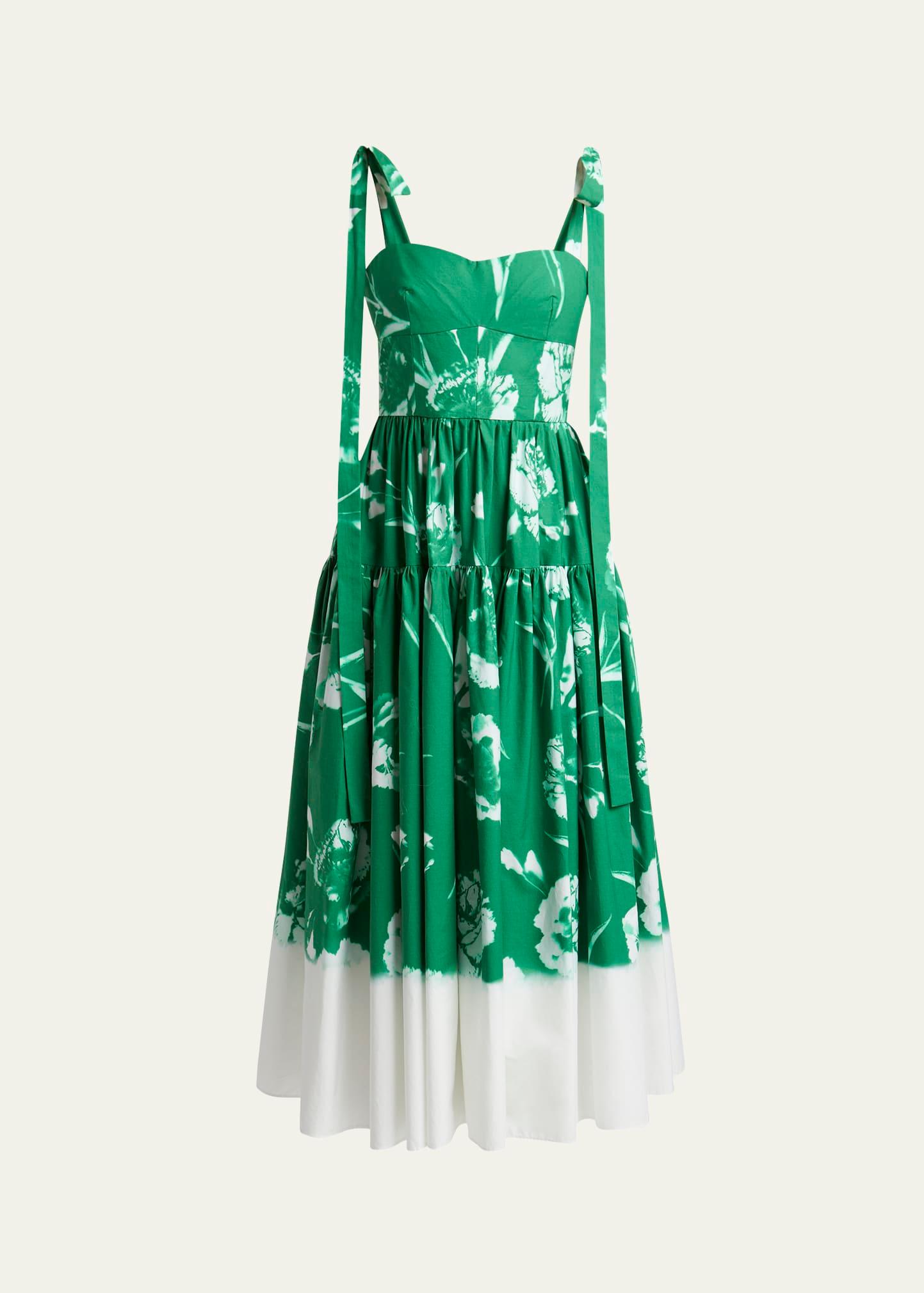 strappy floral fit-flare midi dress