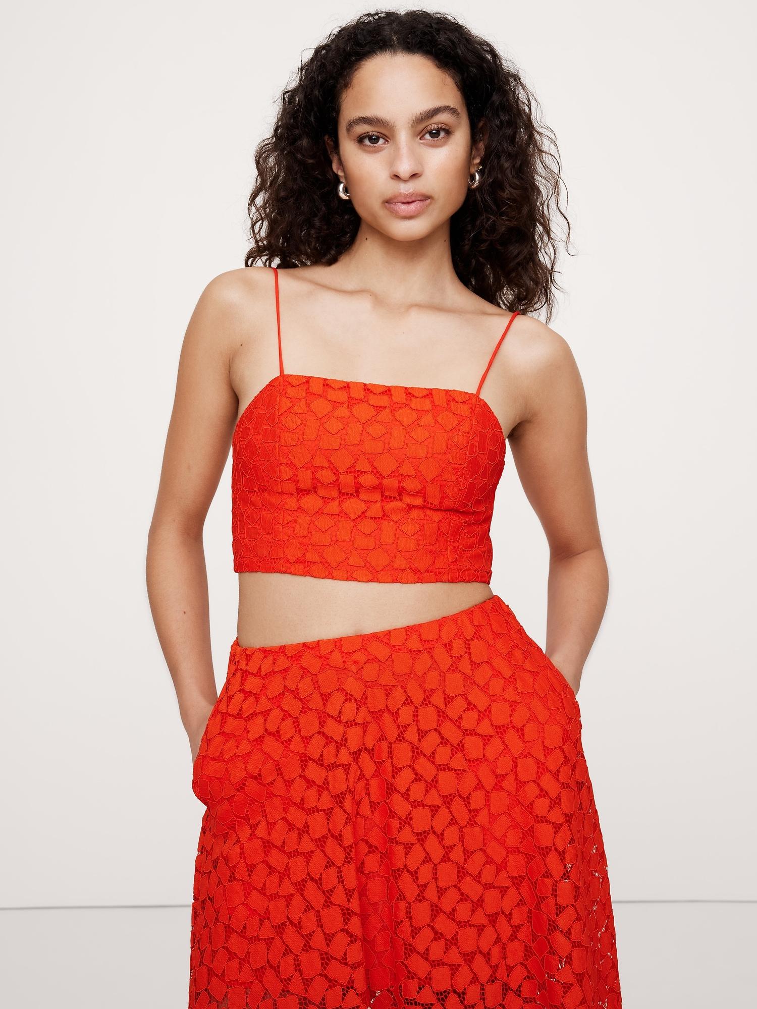 strappy geo lace cropped top