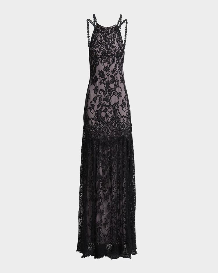 strappy lace trumpet gown