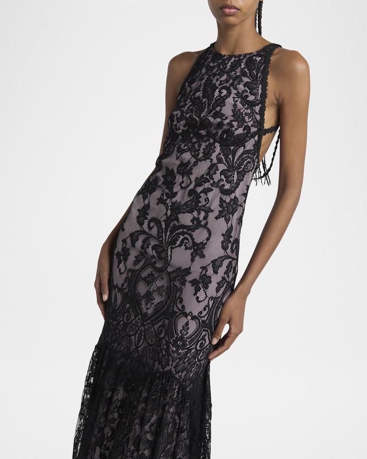 strappy lace trumpet gown