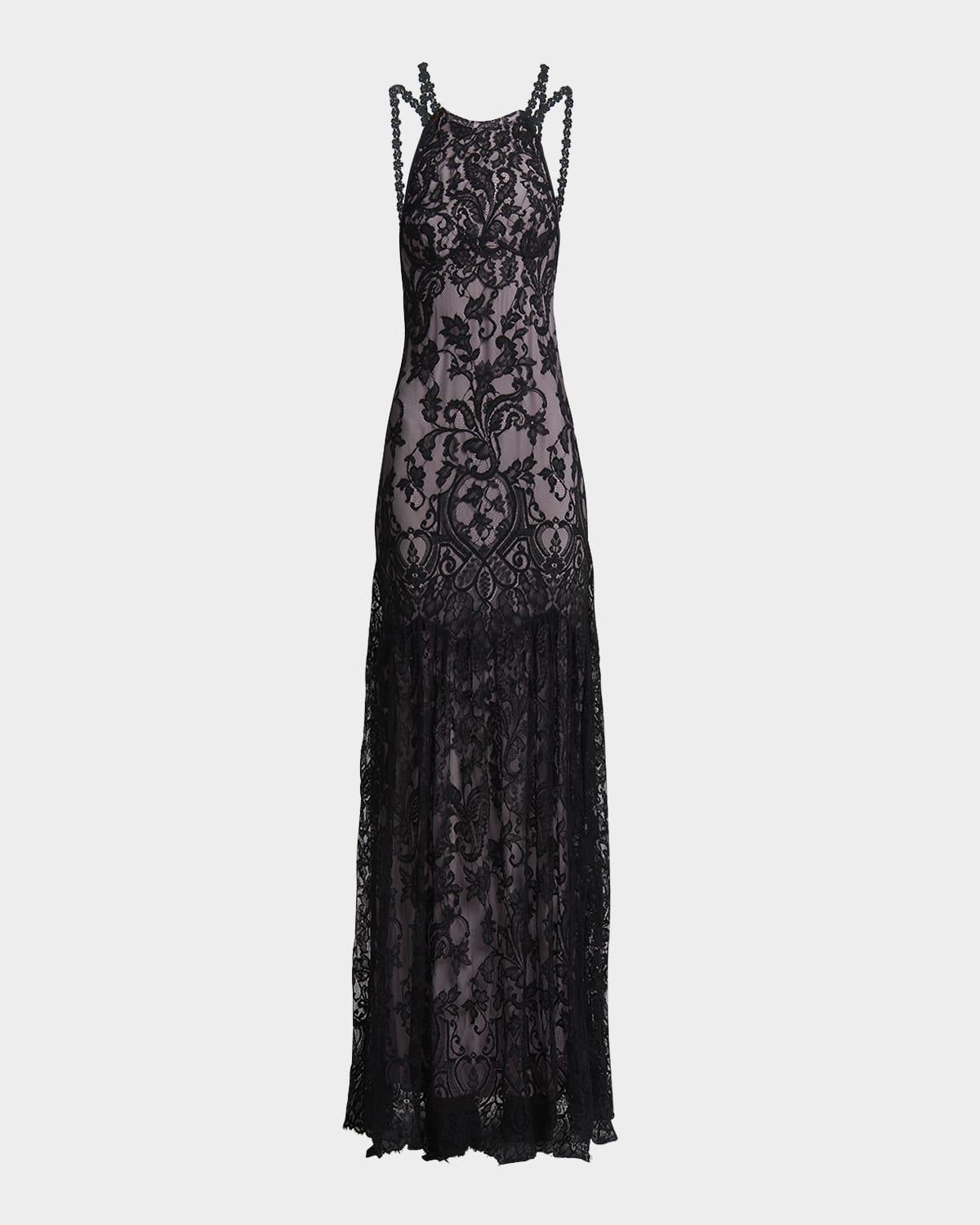 strappy lace trumpet gown