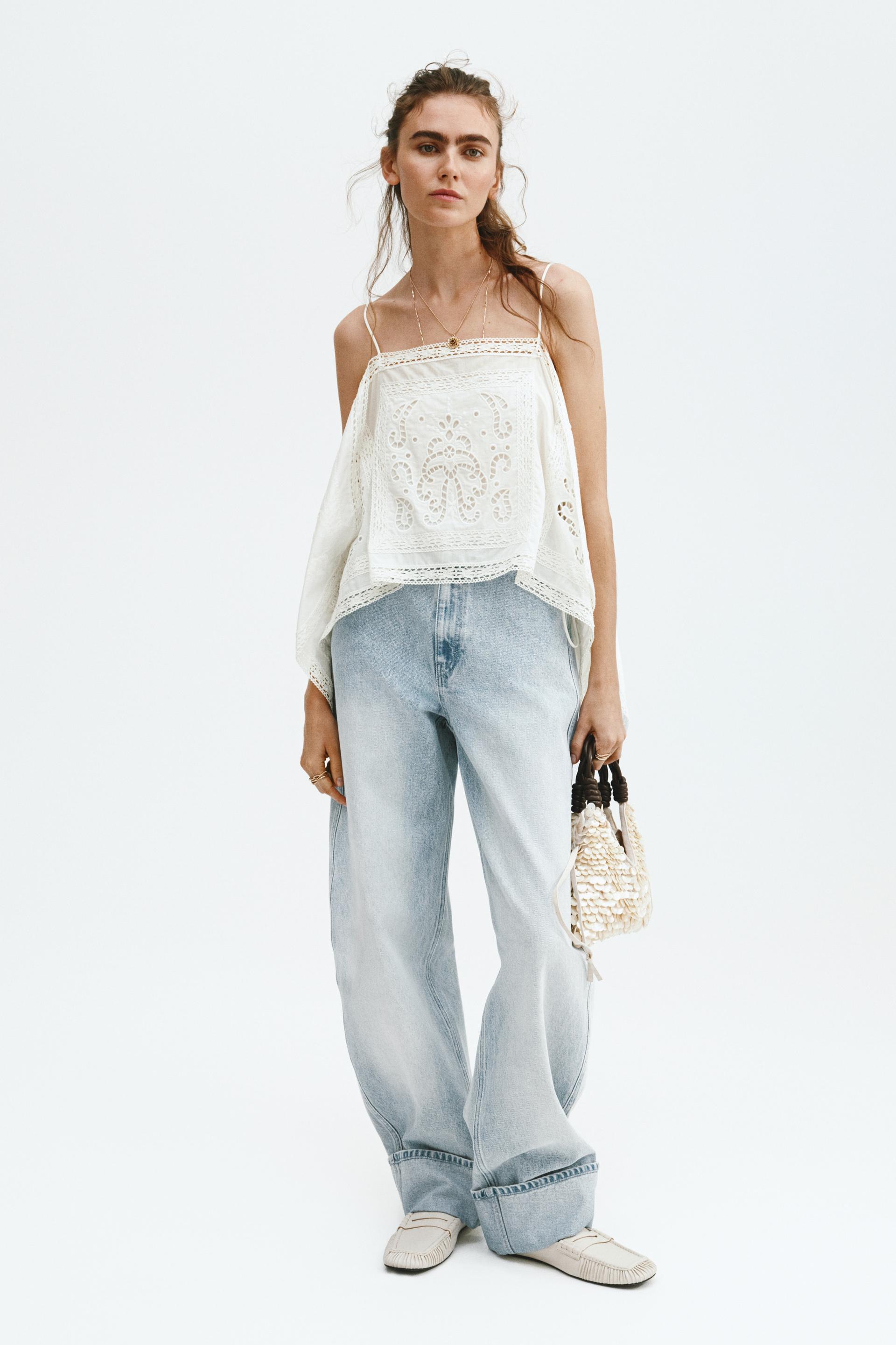 strappy top with eyelet embroidery