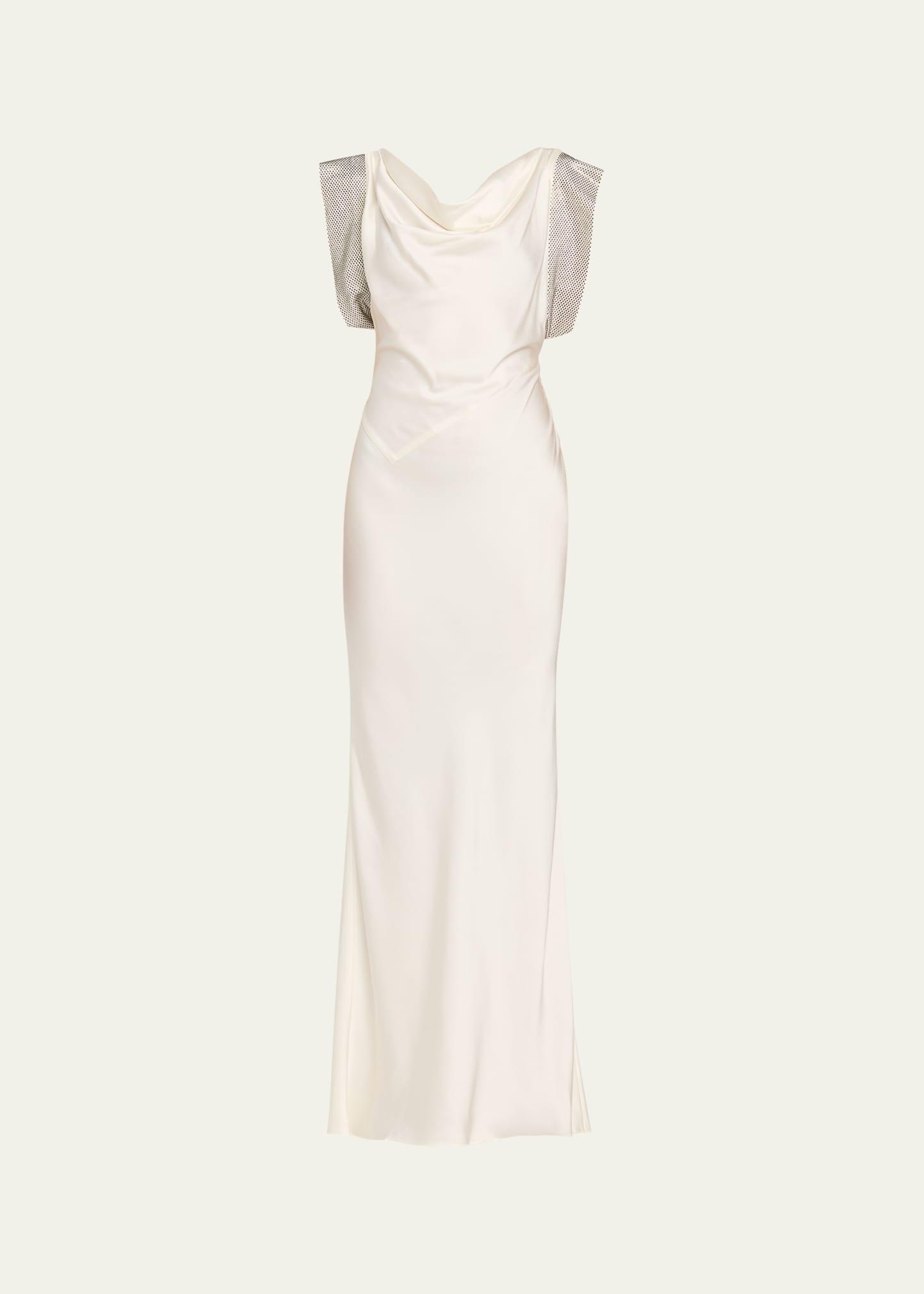 strass cap-sleeve twisted satin gown