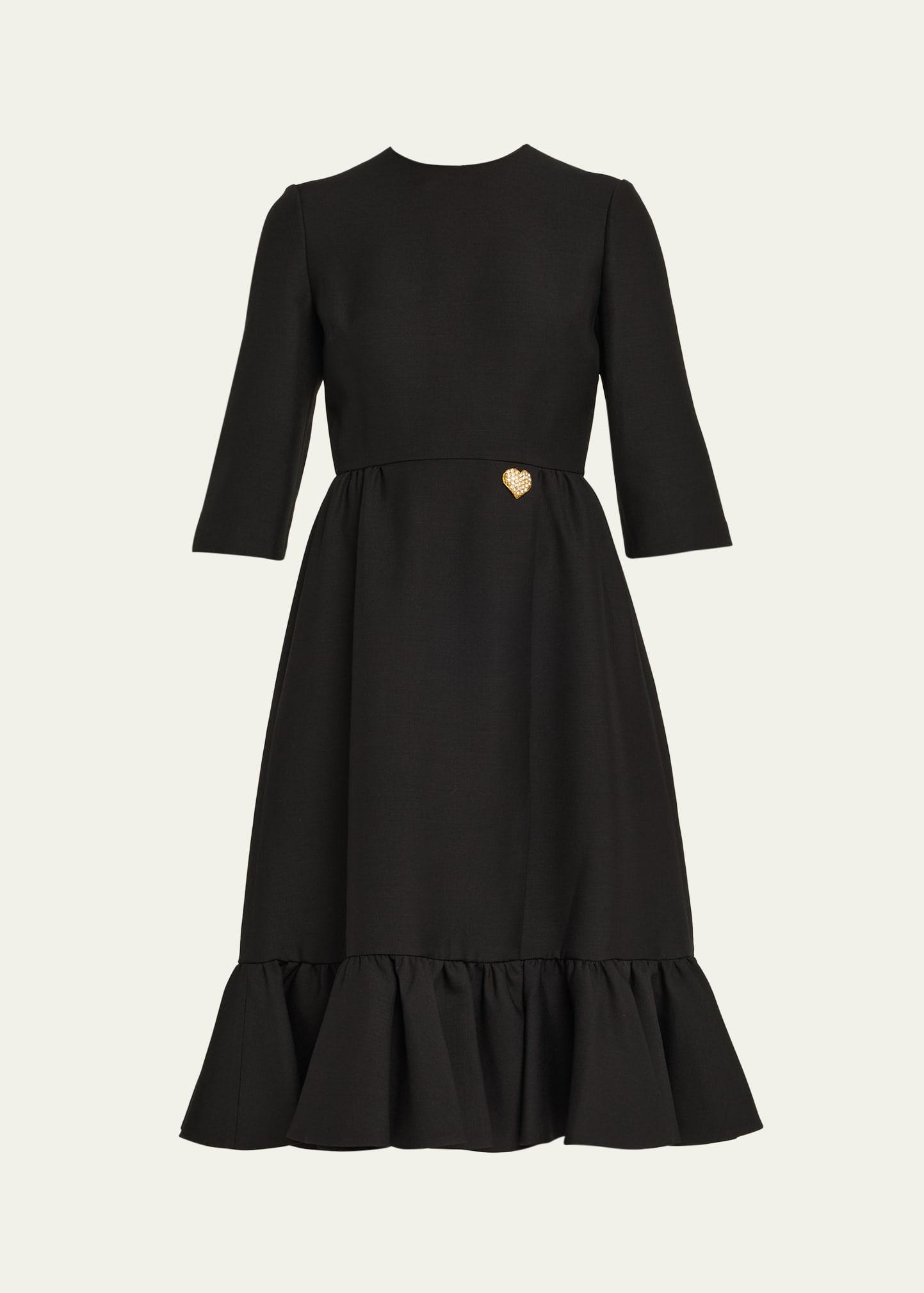 strass heart flounce crepe couture dress