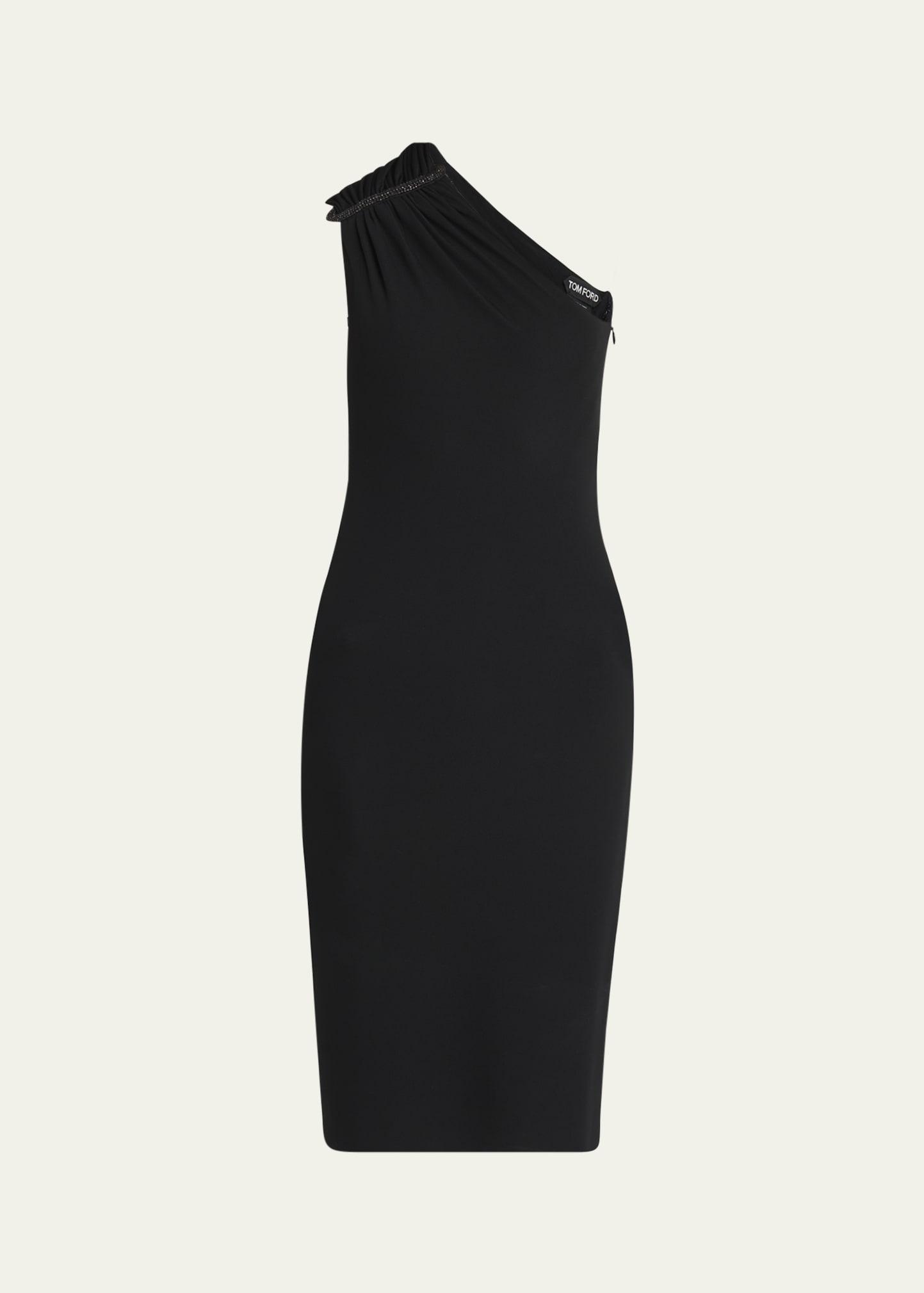 strass ruched one-shoulder dress