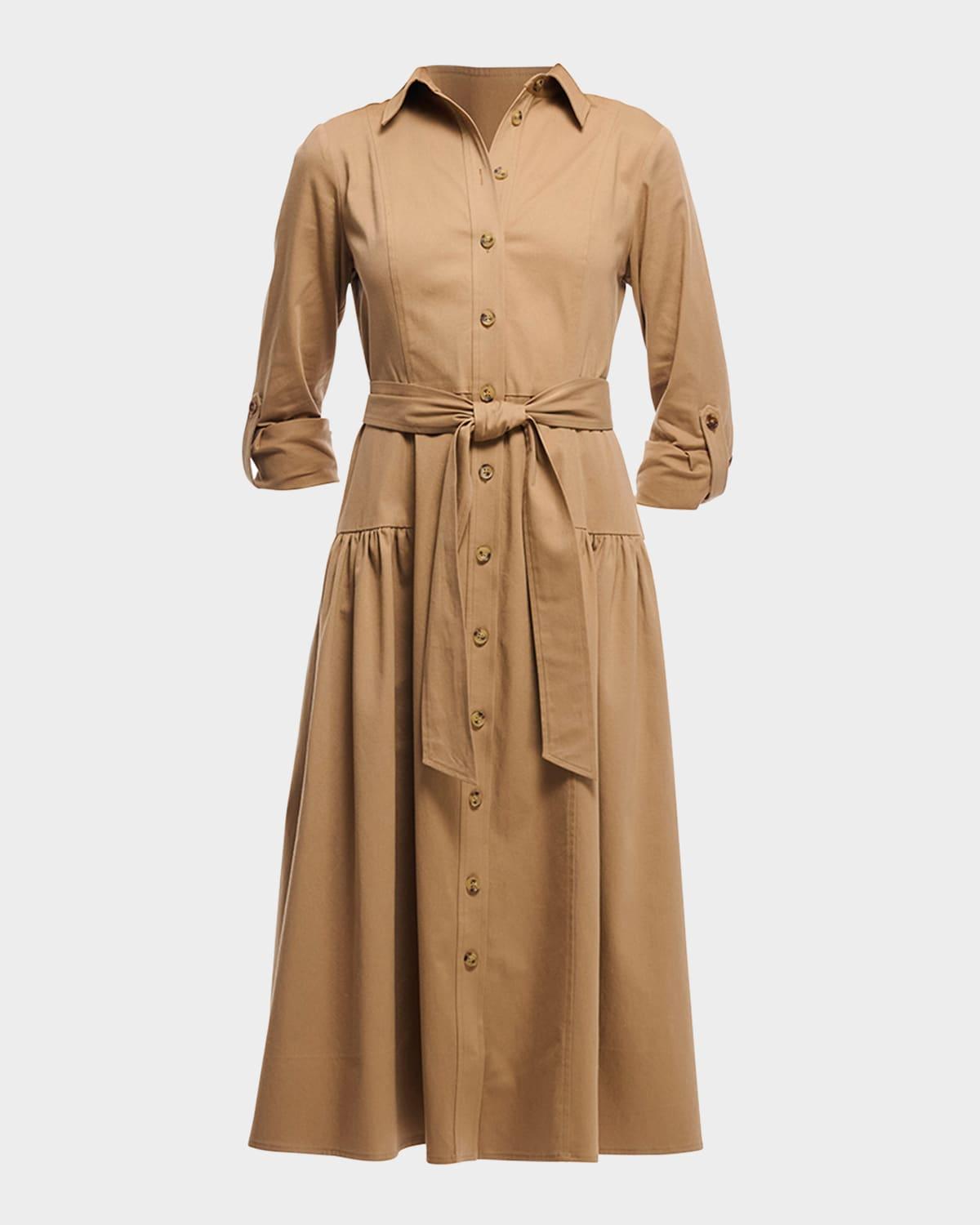 stratton ruched stretch cotton midi shirtdress