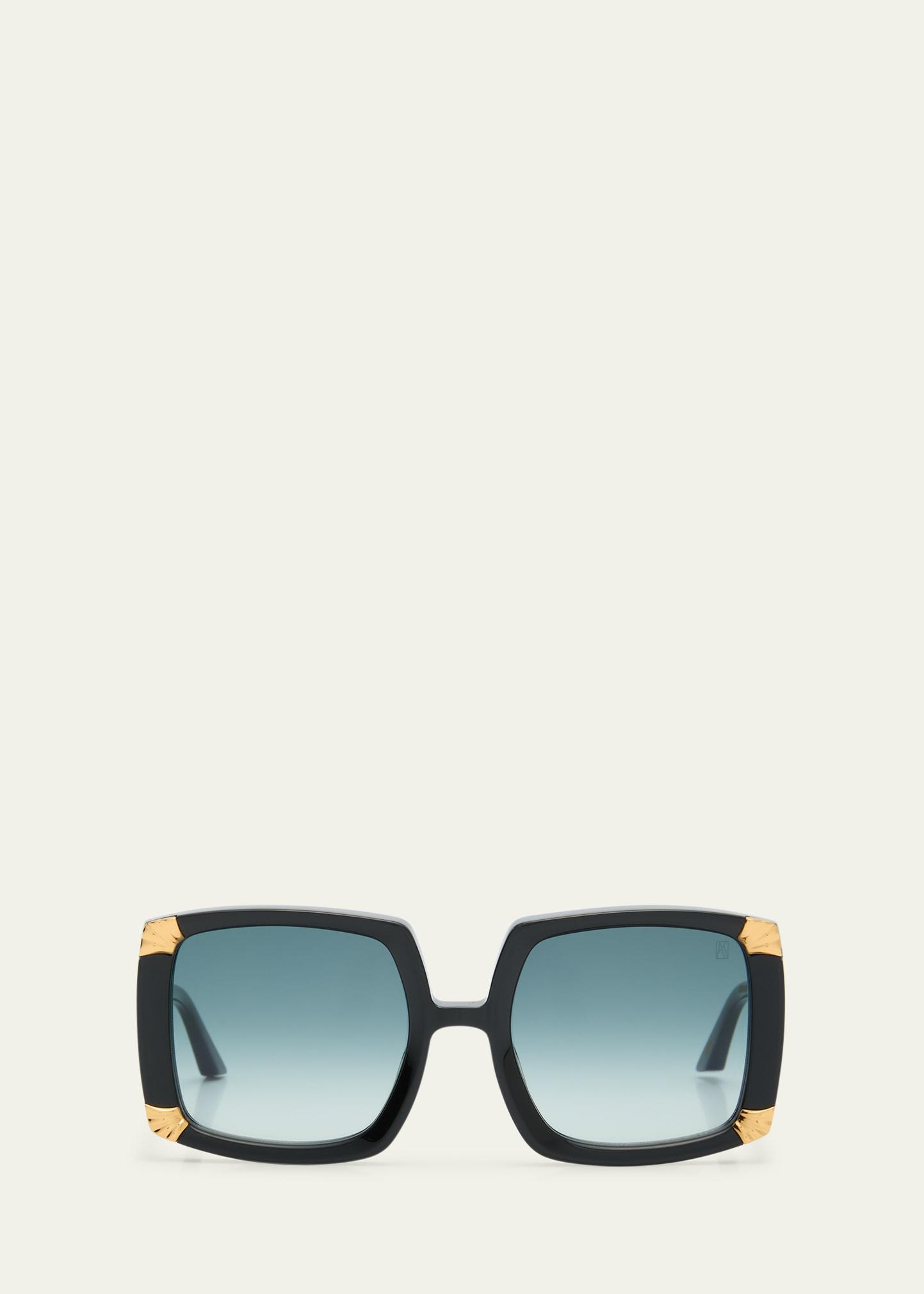 strawberry moon square black acetate & gold-plated steel sunglasses