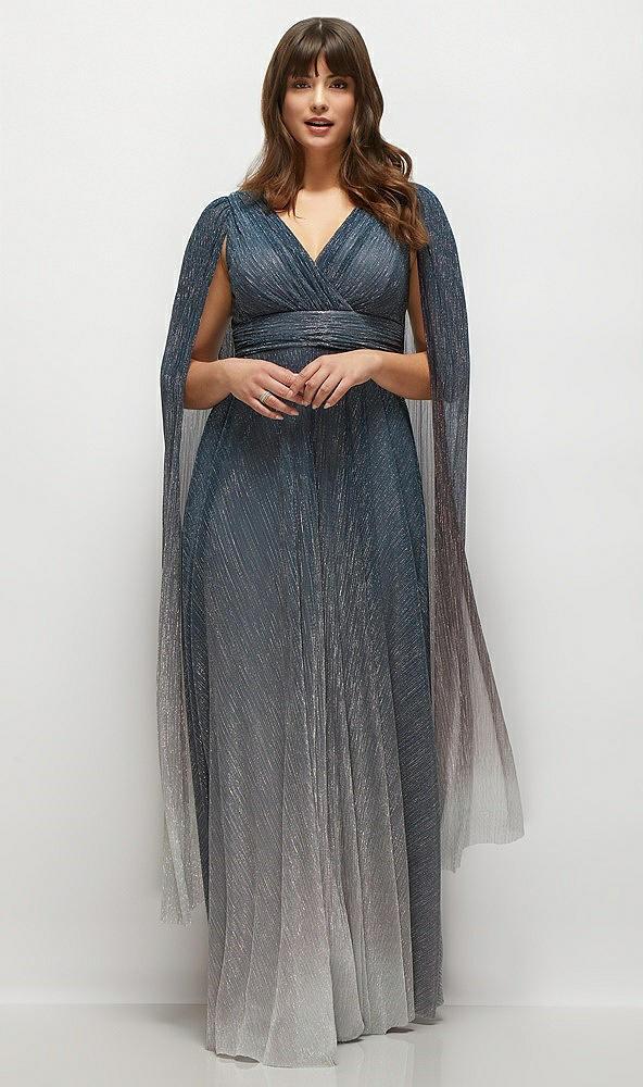 streamer sleeve ombre pleated metallic maxi dress