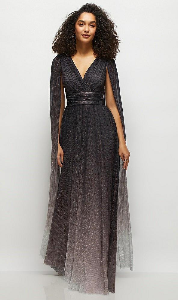 streamer sleeve ombre pleated metallic maxi dress
