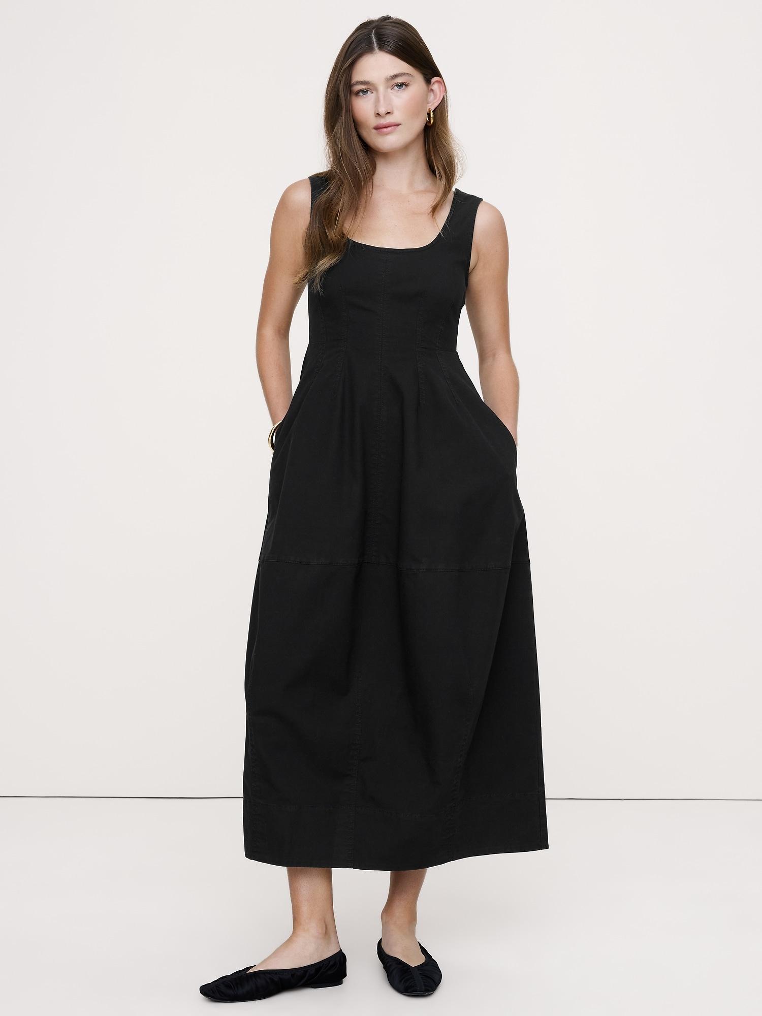 stretch-cotton barrel midi dress