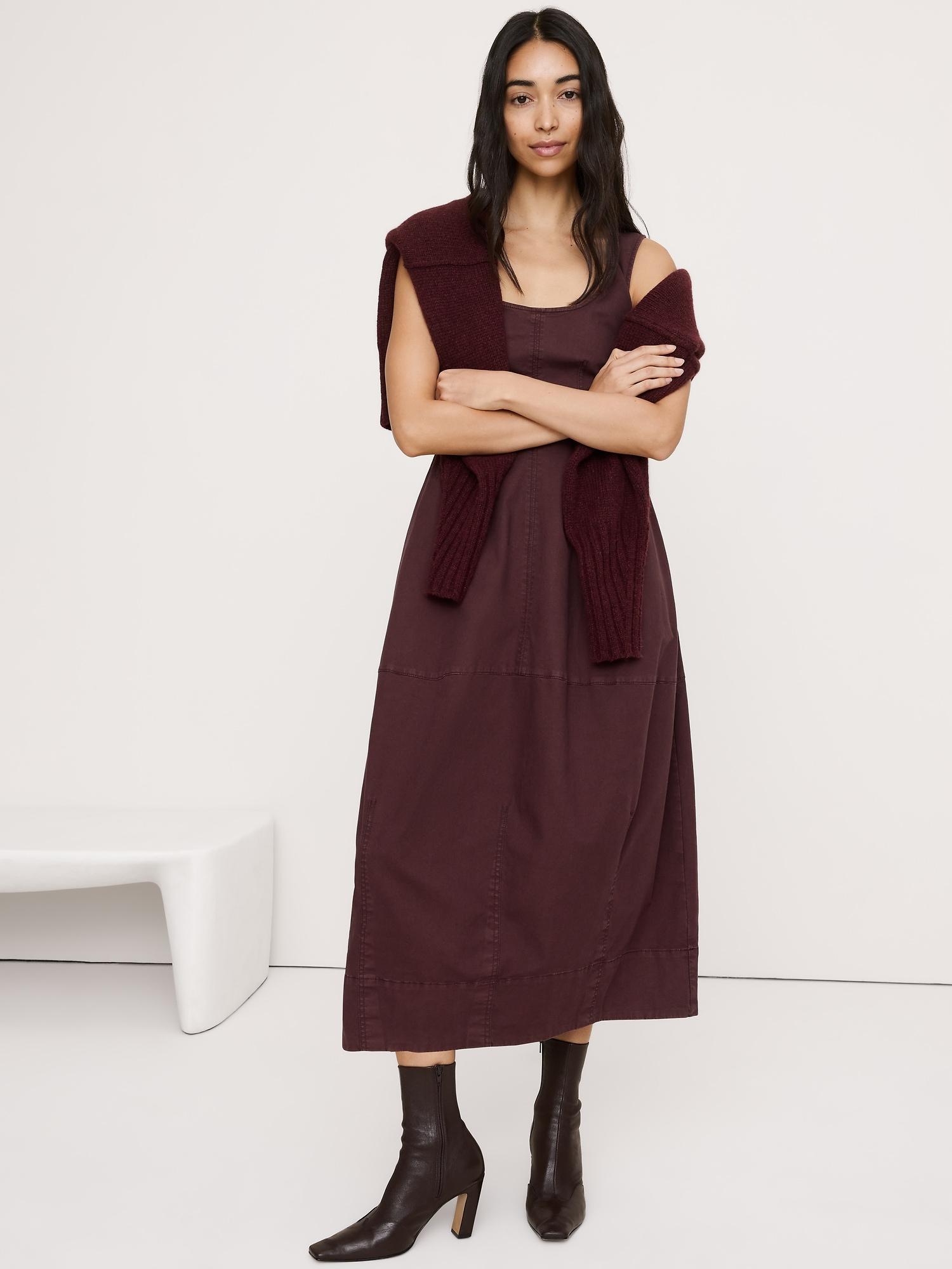 stretch-cotton barrel midi dress