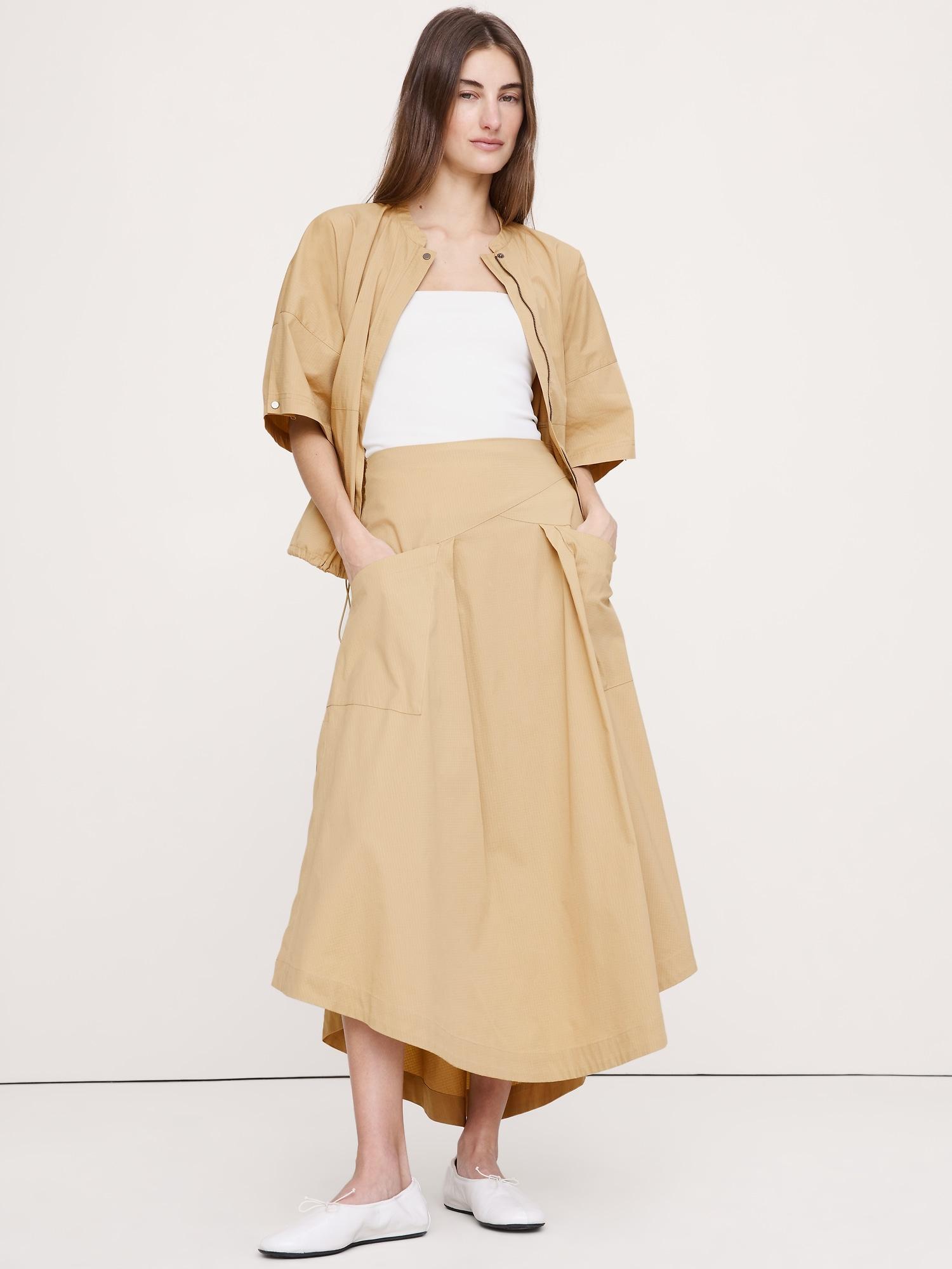 stretch-cotton drop-waist maxi skirt
