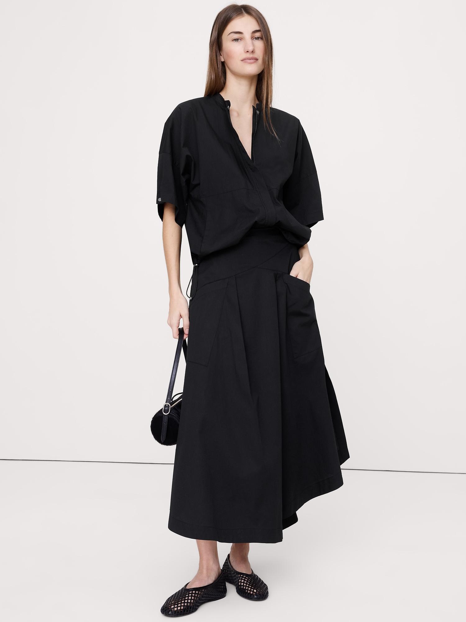 stretch-cotton drop-waist maxi skirt