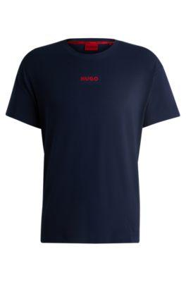 stretch-cotton jersey pajama t-shirt with red logo- dark blue men's nightwear