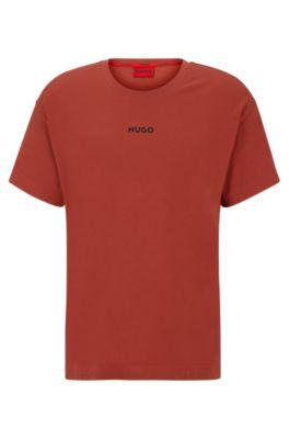 stretch-cotton jersey pajama t-shirt with red logo- dark red men's nightwear