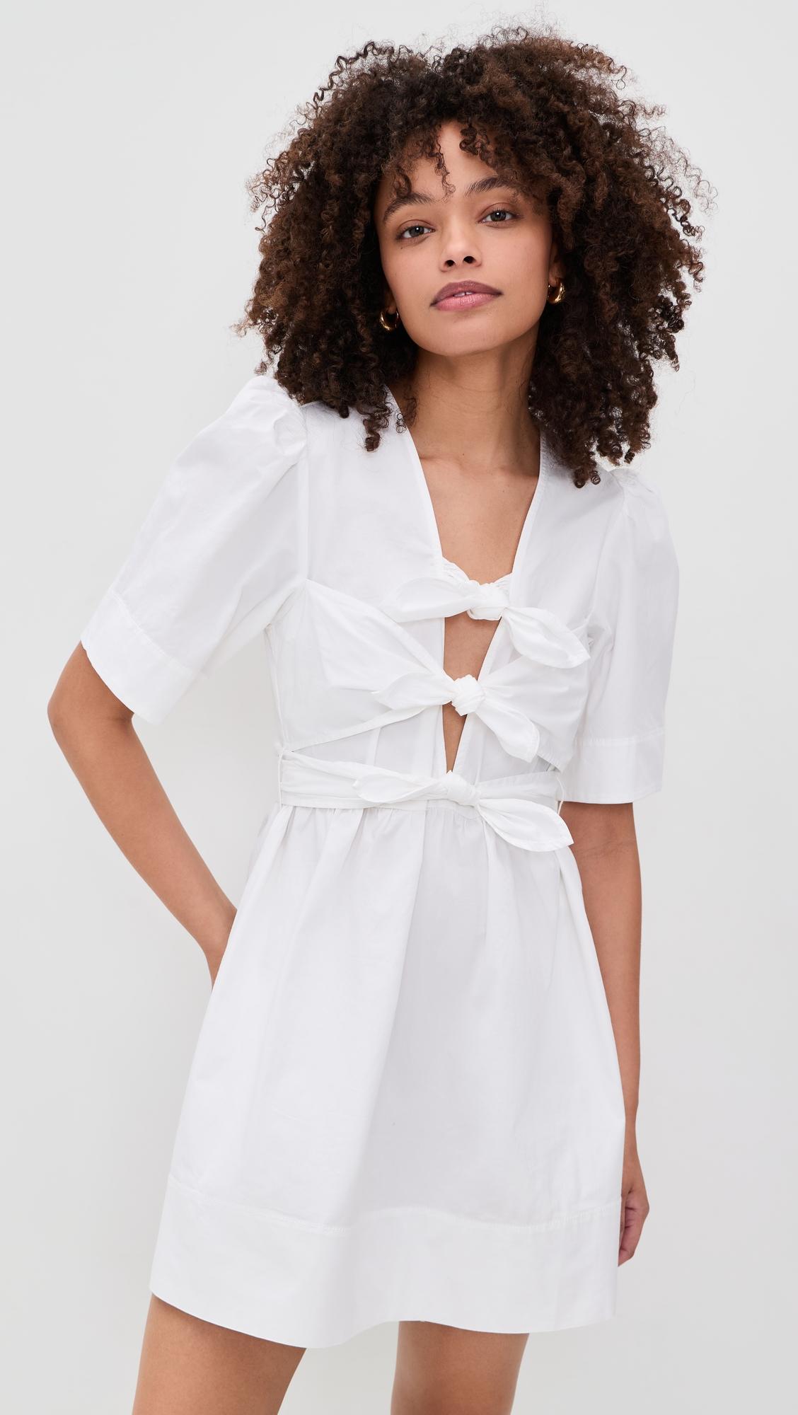 stretch cotton mini tie strap dress