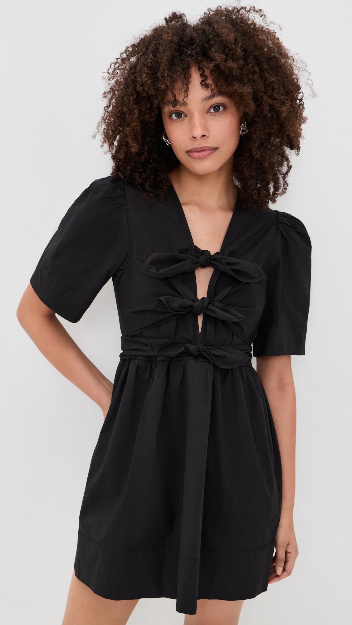 stretch cotton mini tie strap dress