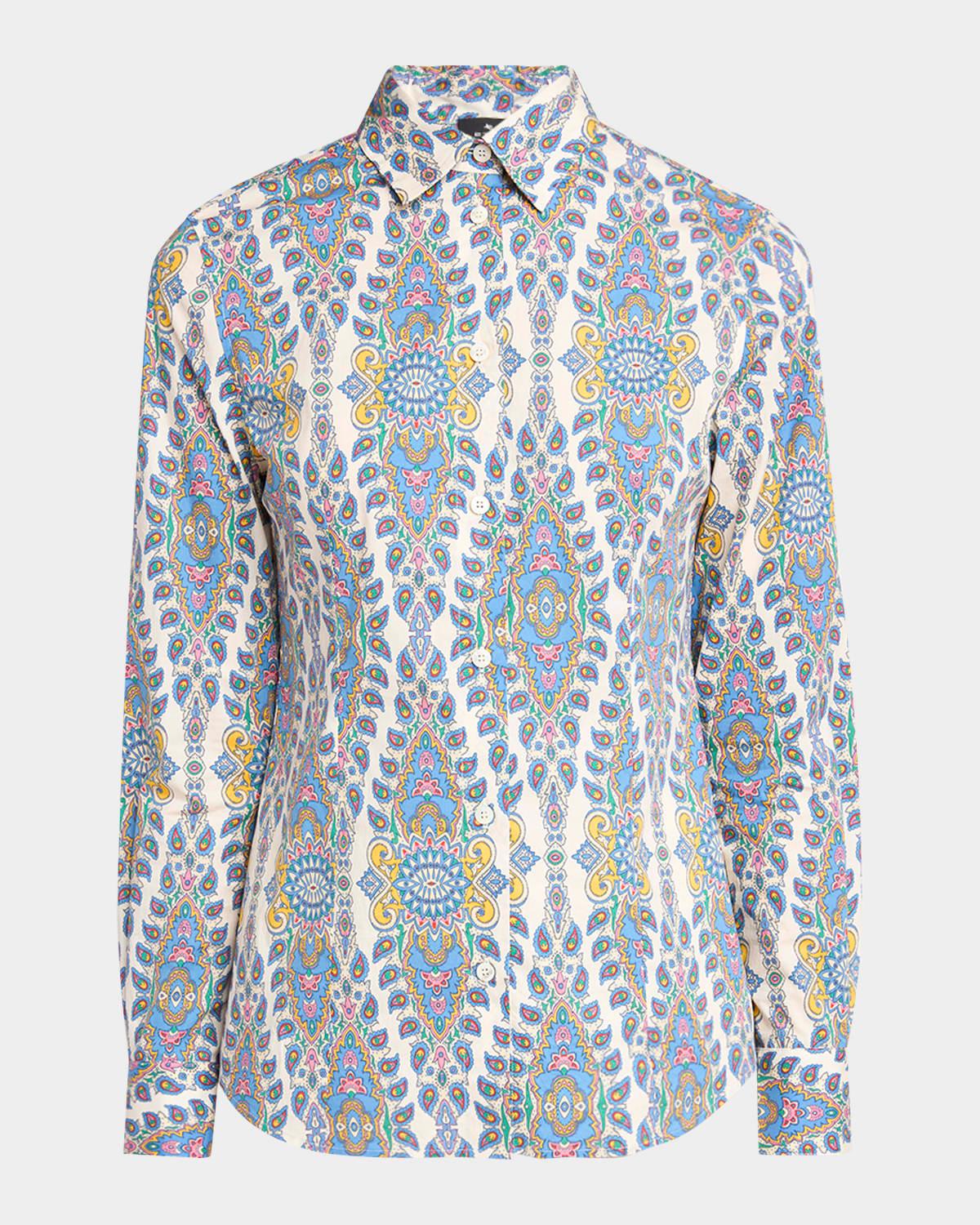 stretch cotton paisley button-front shirt