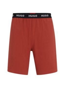 stretch-cotton pajama shorts with logo waistband- dark red men's nightwear