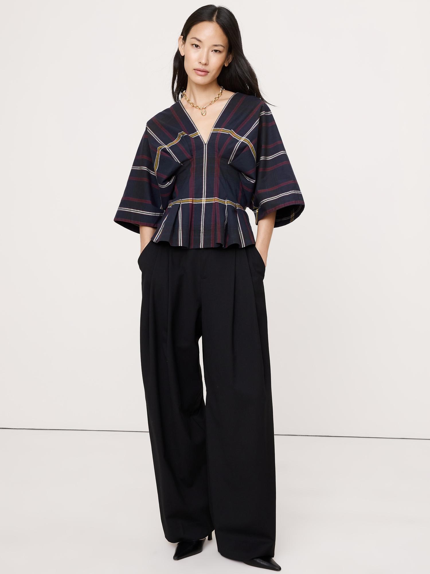 stretch-cotton pleated top