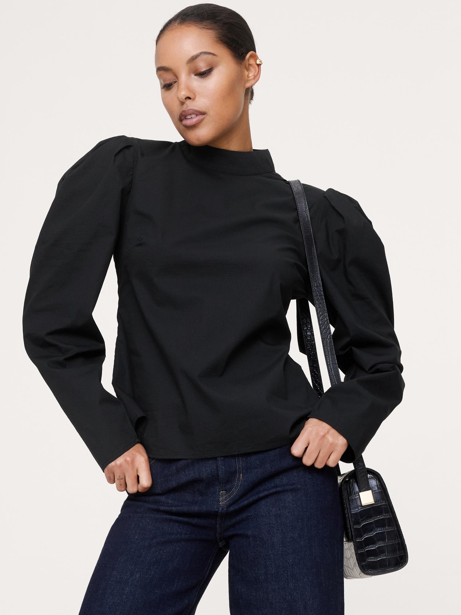 stretch-cotton puff-sleeve top