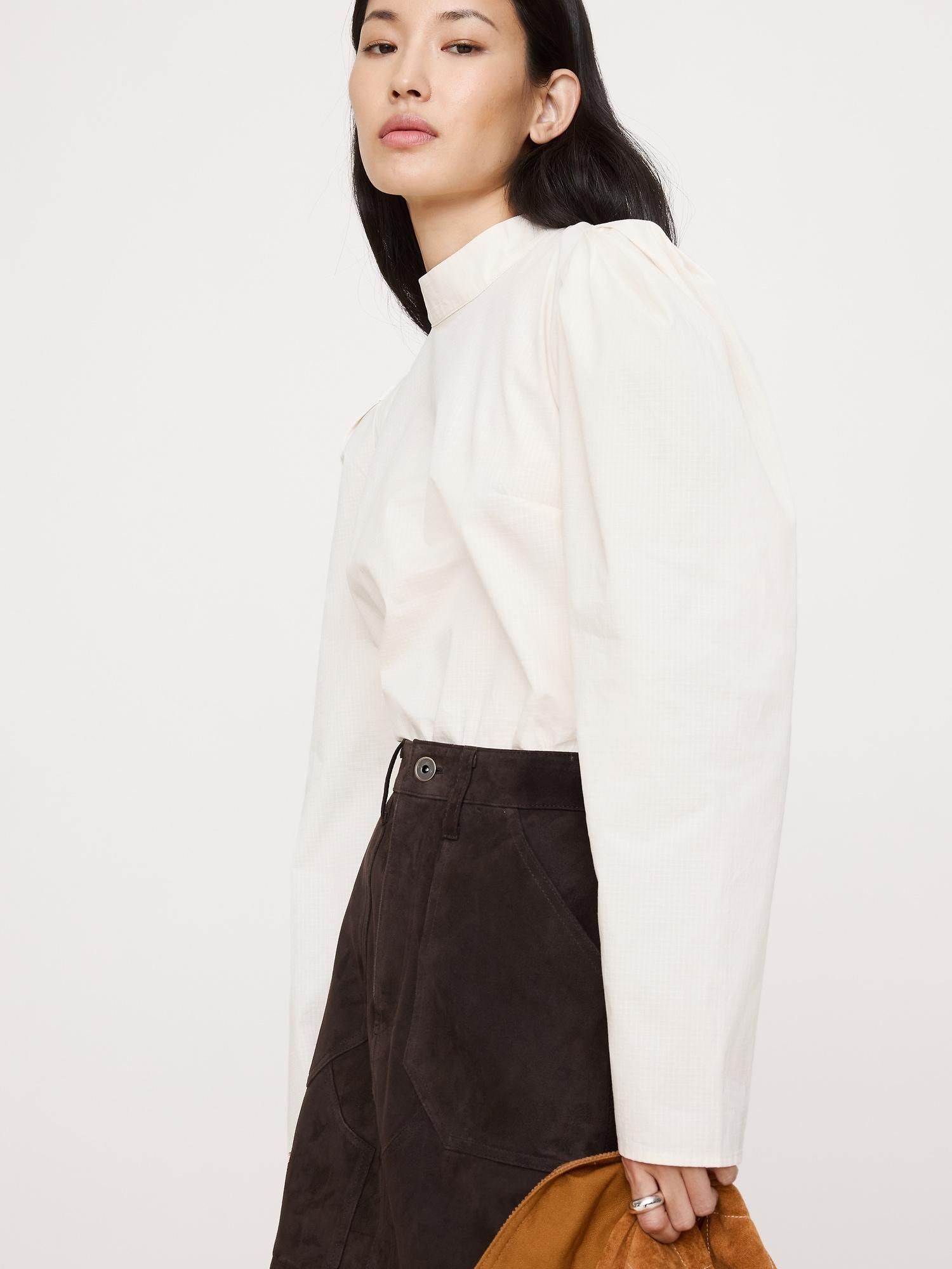 stretch-cotton puff-sleeve top