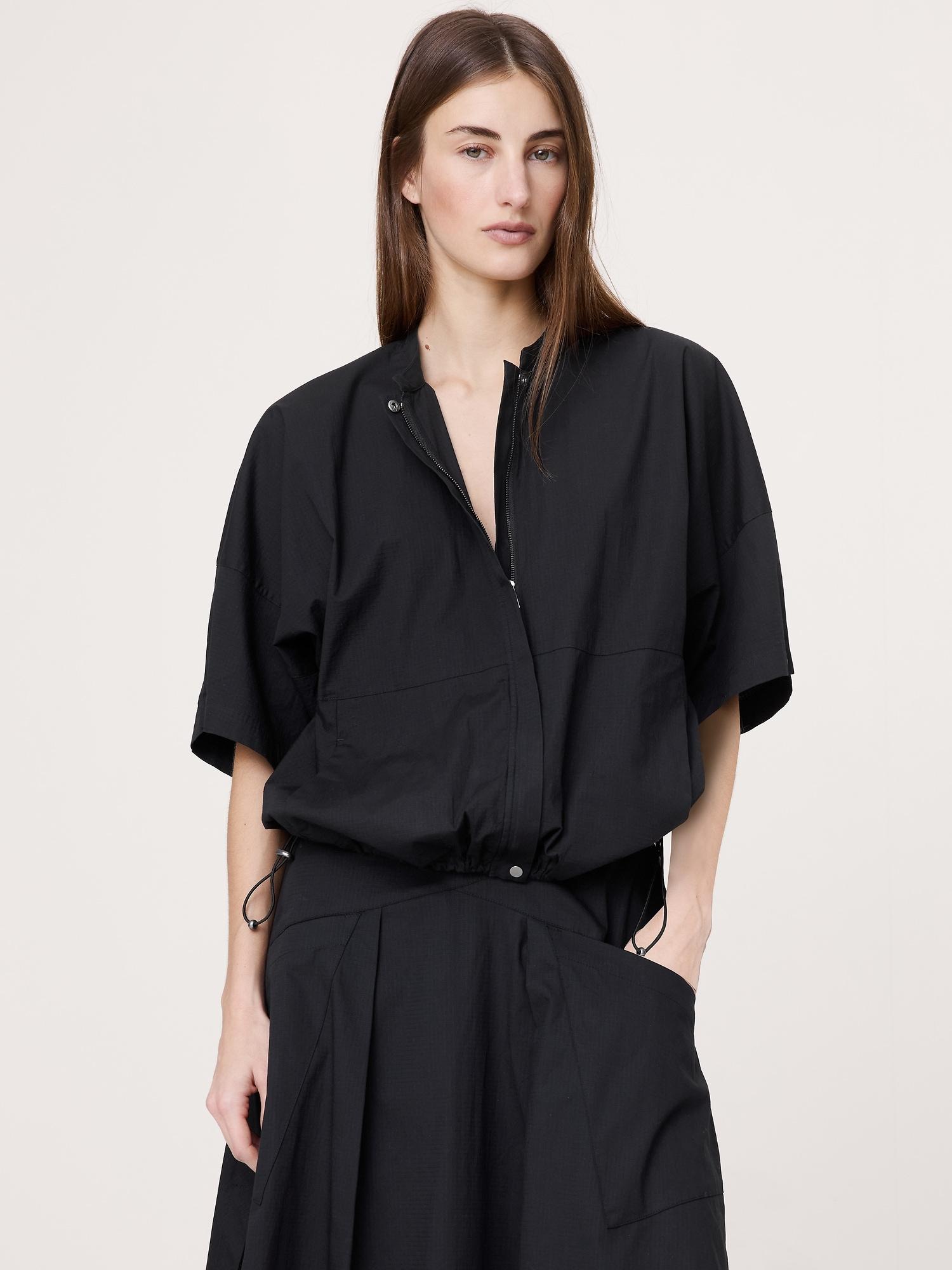 stretch-cotton puff-sleeve top