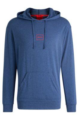 stretch-cotton relaxed-fit hoodie with logo print- dark blue men's loungewear