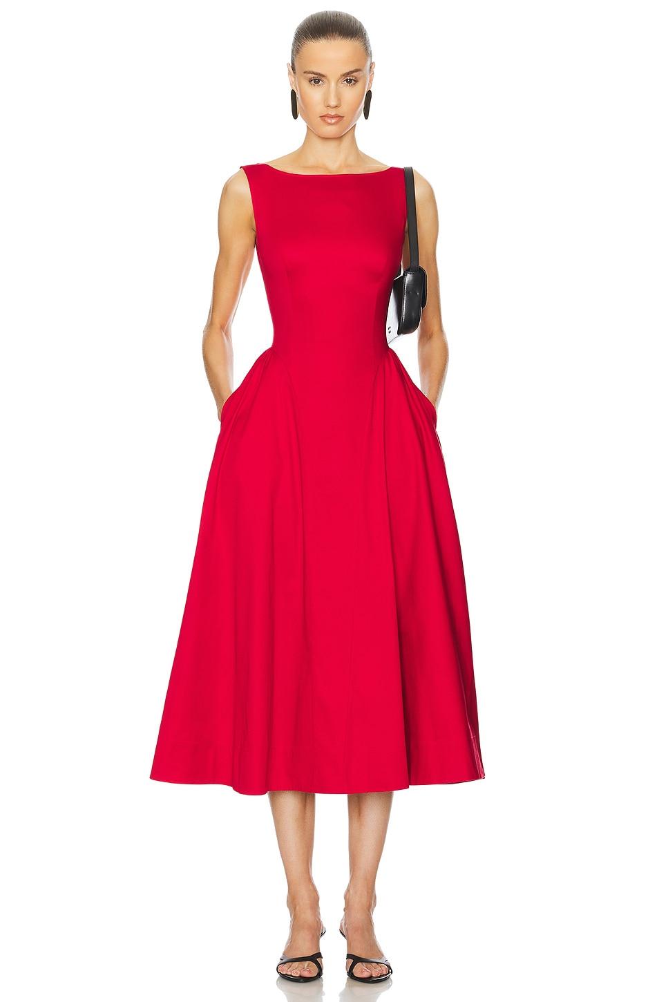 stretch cotton sateen midi dress