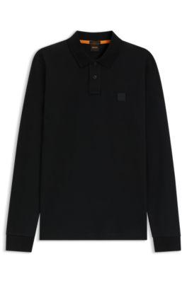 stretch-cotton slim-fit polo shirt with logo patch- black men's polo shirts