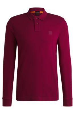 stretch-cotton slim-fit polo shirt with logo patch- light red men's polo shirts