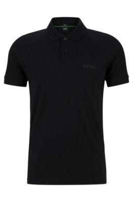 stretch-cotton slim-fit polo shirt with rhinestone details- black men's polo shirts
