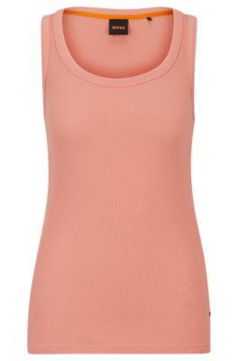 stretch-cotton slim-fit vest with ribbed structure- light orange women's casual tops