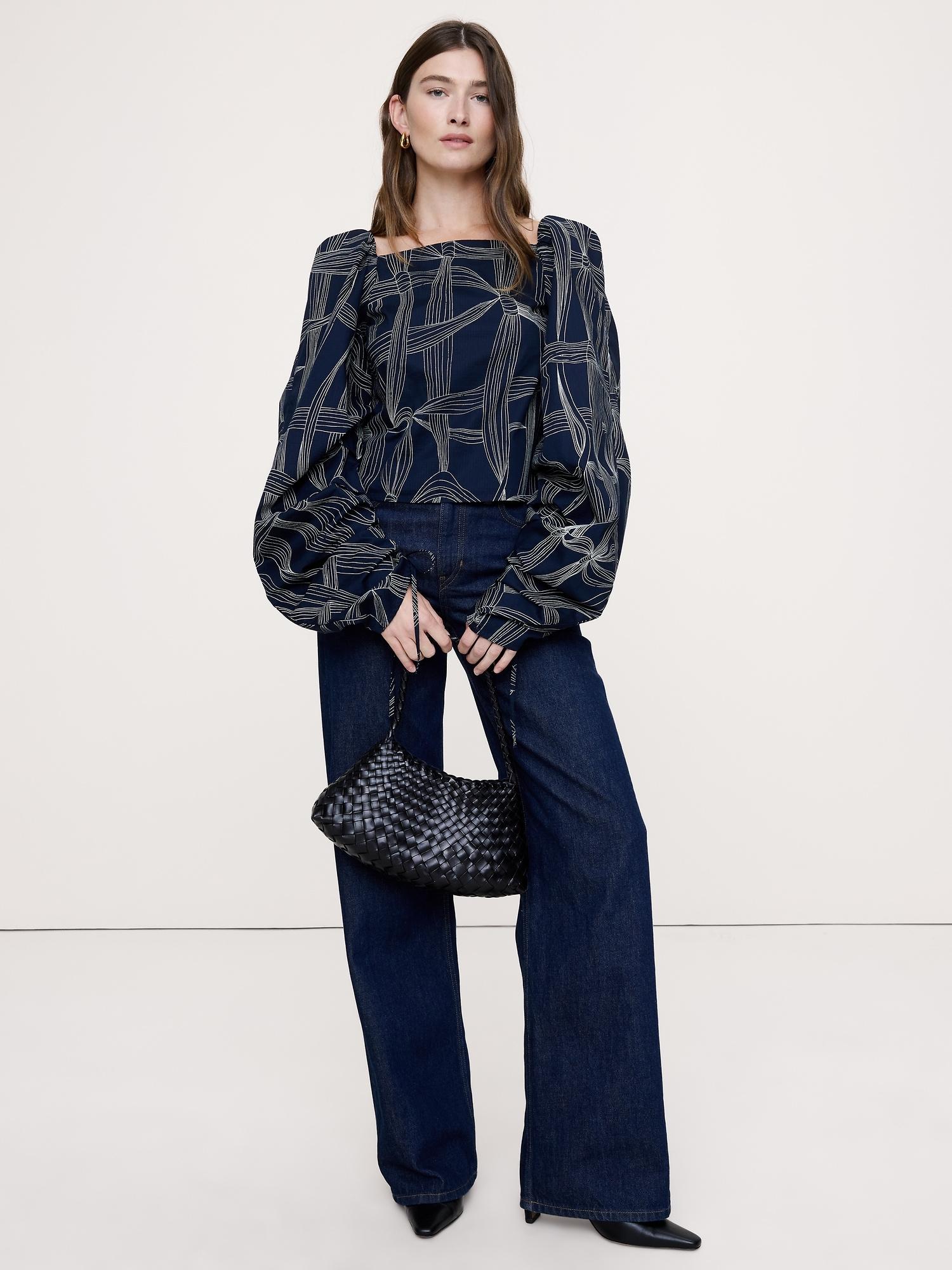 stretch-cotton square-neck top