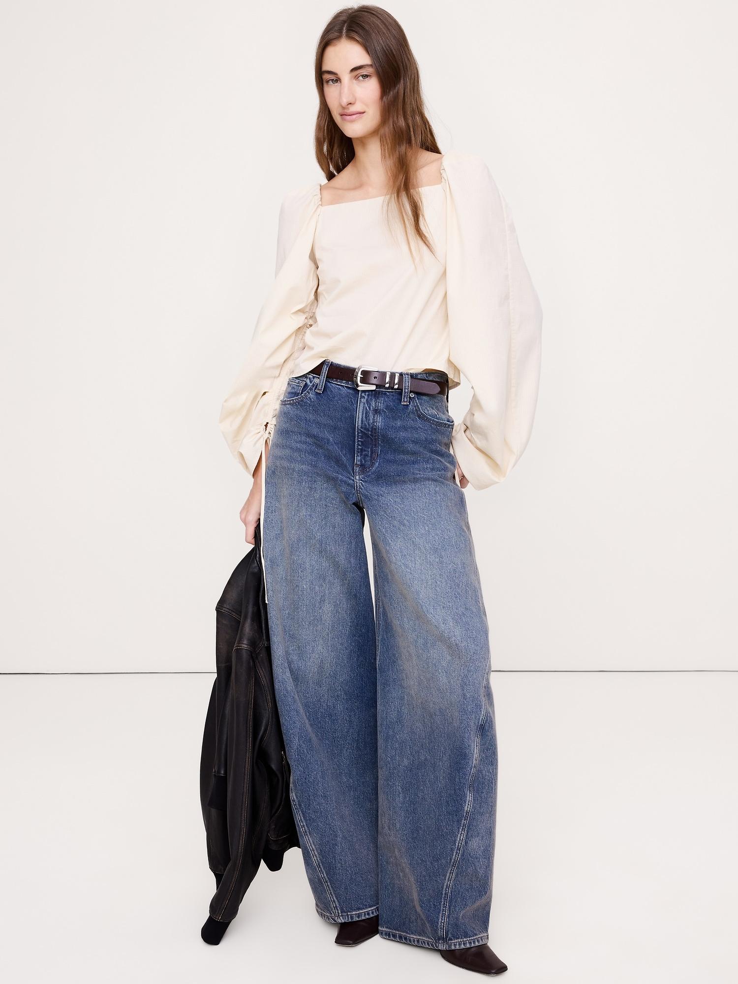 stretch-cotton square-neck top