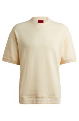 stretch-cotton t-shirt with stacked logo and ribbed cuffs- light beige men's t-shirts