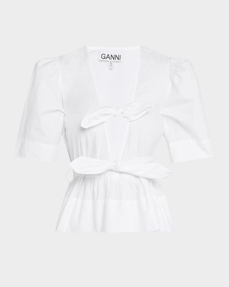 stretch cotton tie-front blouse