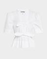 stretch cotton tie-front blouse