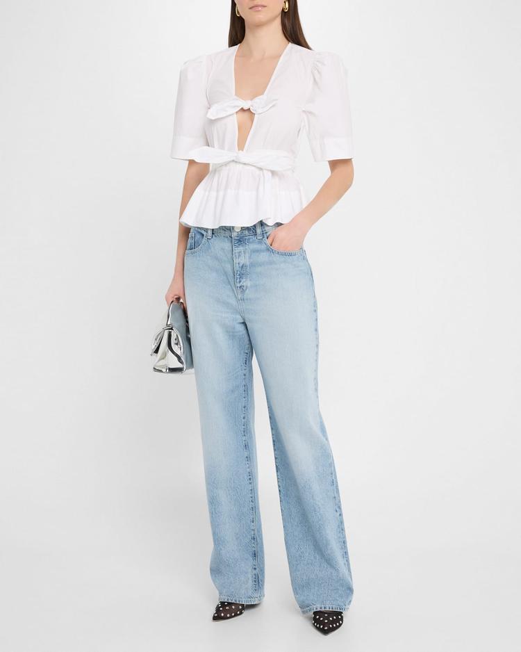 stretch cotton tie-front blouse