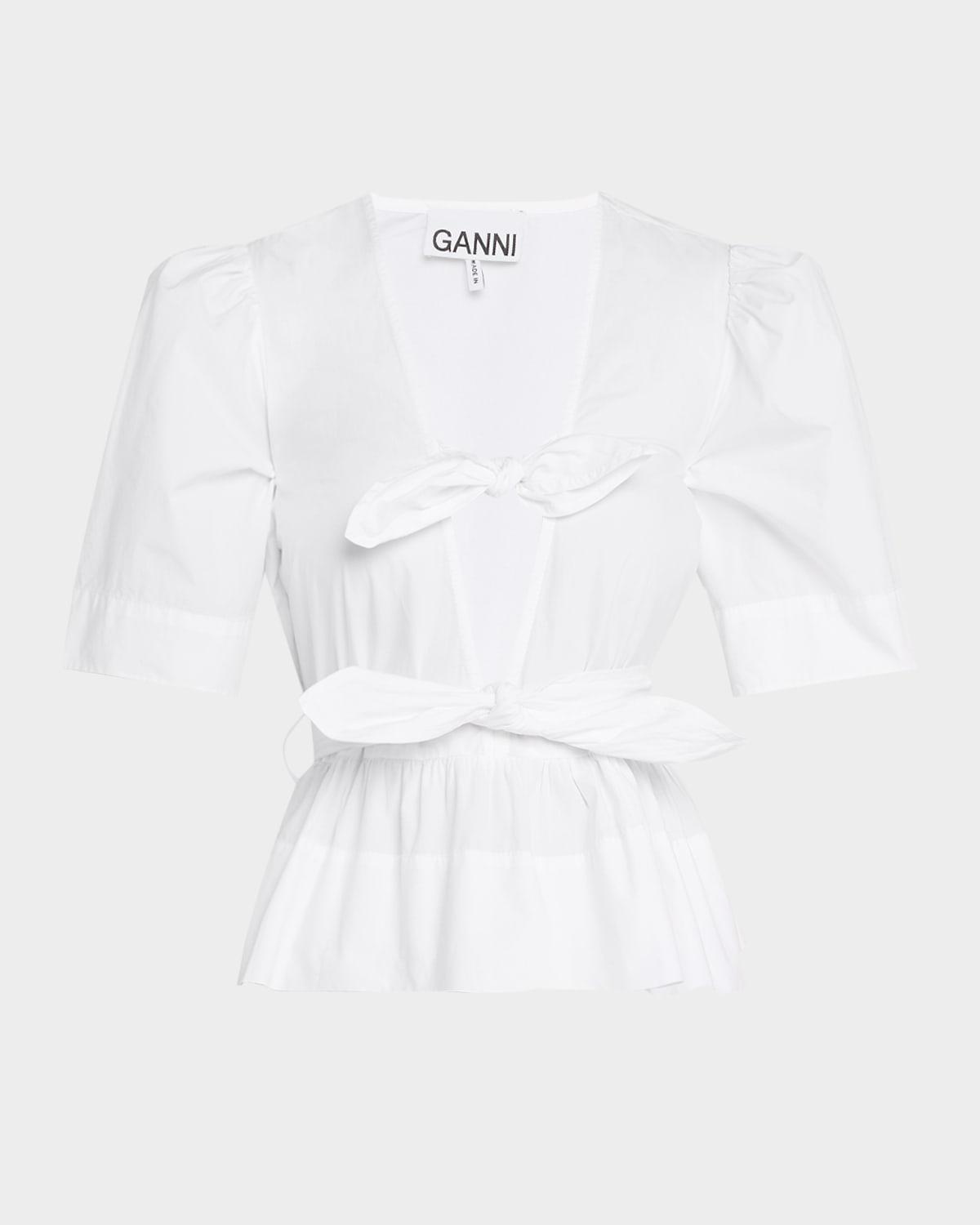 stretch cotton tie-front blouse