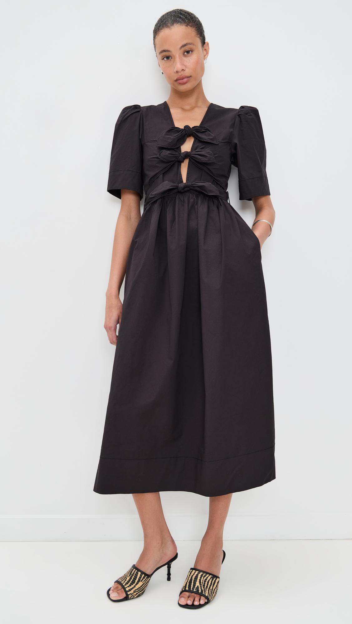 stretch cotton tie strap midi dress