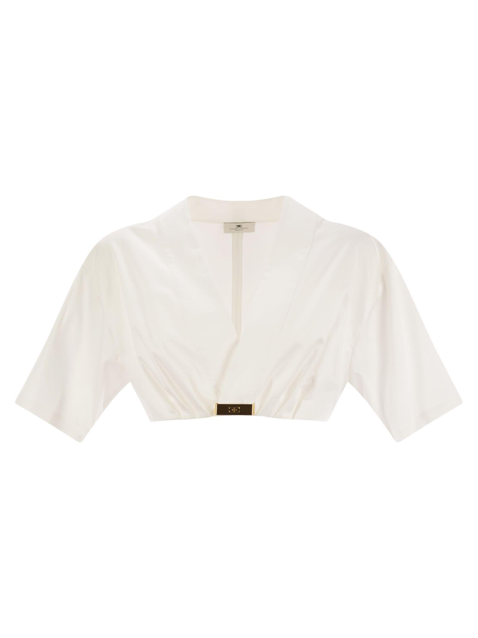 stretch cotton top with logo detail elisabetta franchi