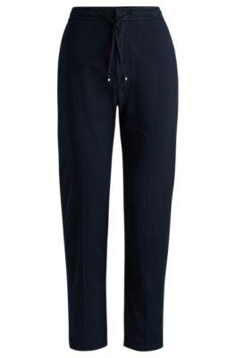 stretch-cotton trousers with drawcord waist- dark blue women's pants